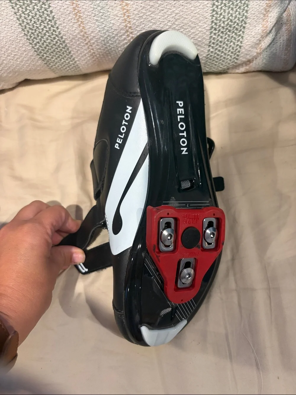 Peloton Black and Red Women's Cycling Shoes with Triple Straps